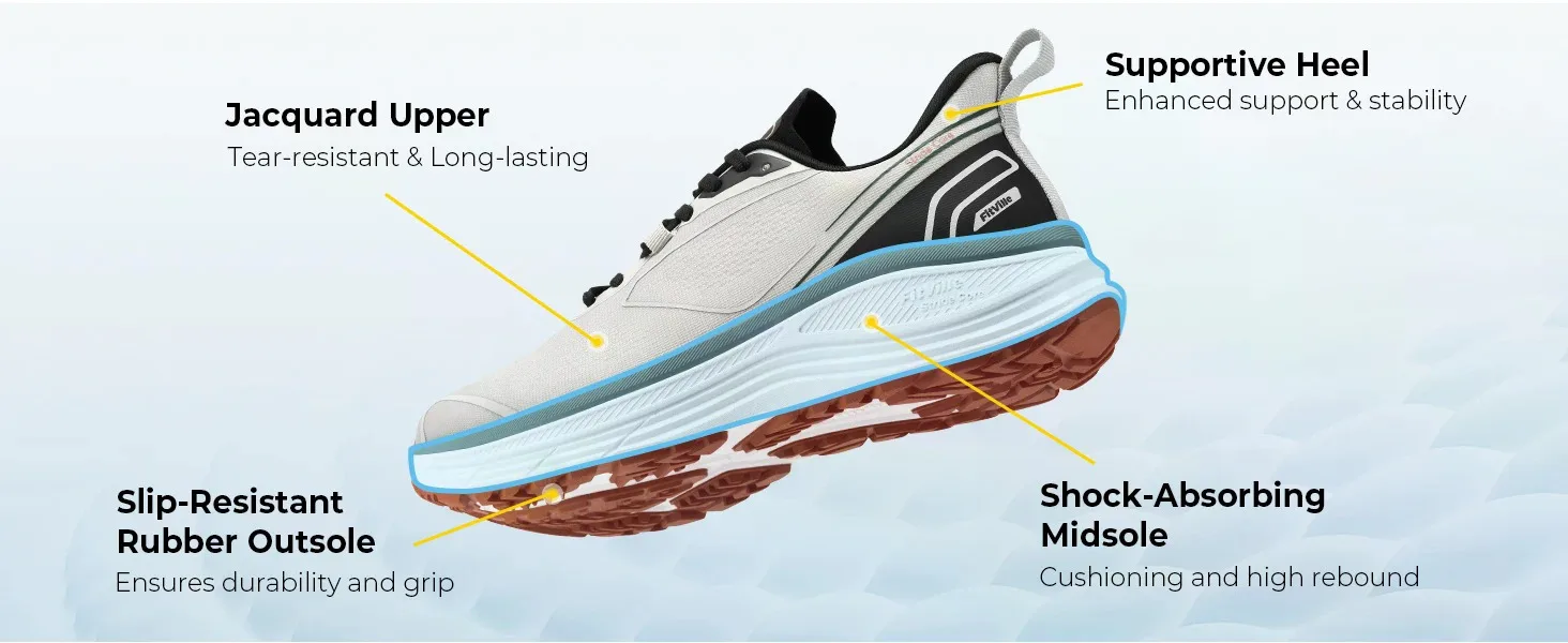 FitVille Walking Shoes for Men, Wide Design Breathable Non‑Slip Sneakers, Cushioned Tennis Running Shoes with Arch Support for Plantar Fasciitis & Heel Pain Relief