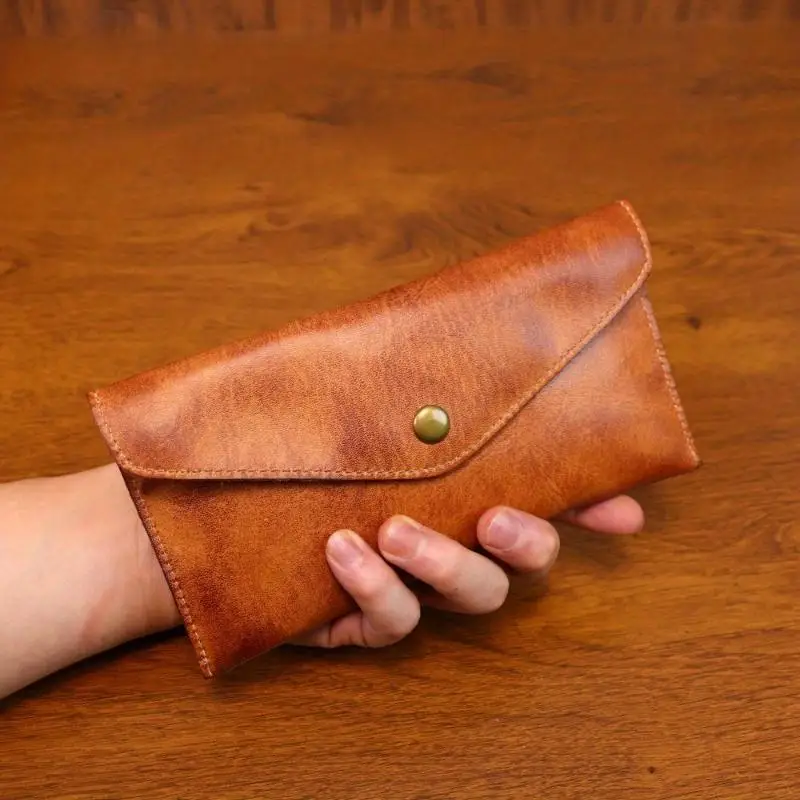 JSERYISGN Men's Retro Business Card Holder Handmade Genuine Leather Compact Design Dual Function Coin & Card Case
