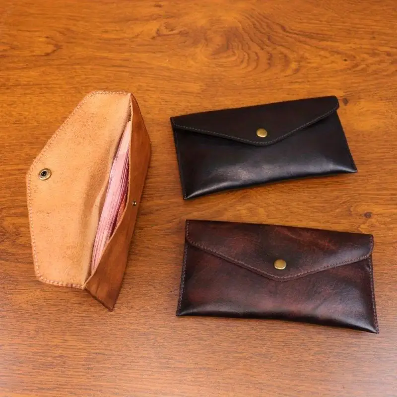 JSERYISGN Men's Retro Business Card Holder Handmade Genuine Leather Compact Design Dual Function Coin & Card Case
