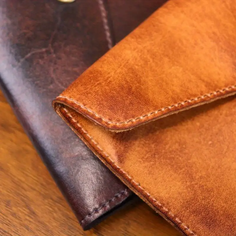 JSERYISGN Men's Retro Business Card Holder Handmade Genuine Leather Compact Design Dual Function Coin & Card Case