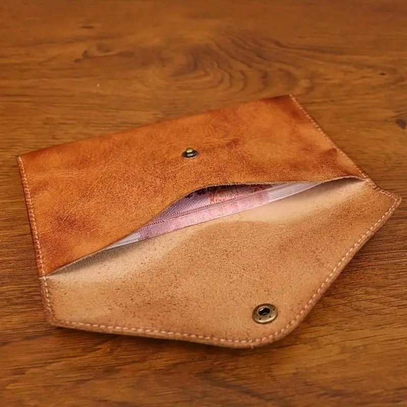 JSERYISGN Men's Retro Business Card Holder Handmade Genuine Leather Compact Design Dual Function Coin & Card Case
