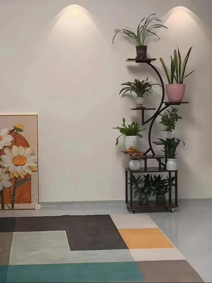 8-Tier Indoor Plant Stand with Grow Lights Adjustable Wooden Shelves Full Spectrum Timer Space-Saving Flower Pot Holder for Living Room Bedroom Balcony