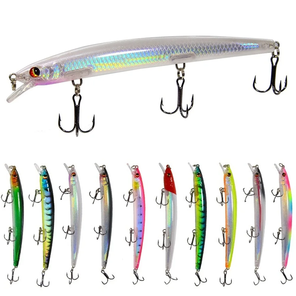 10pcs Laser Long Minnow Hard Bait Fishing Lure Swimbait 13.5cm 15g
