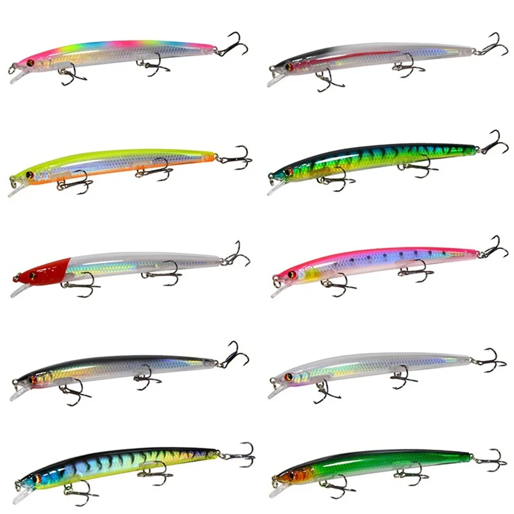 10pcs Laser Long Minnow Hard Bait Fishing Lure Swimbait 13.5cm 15g