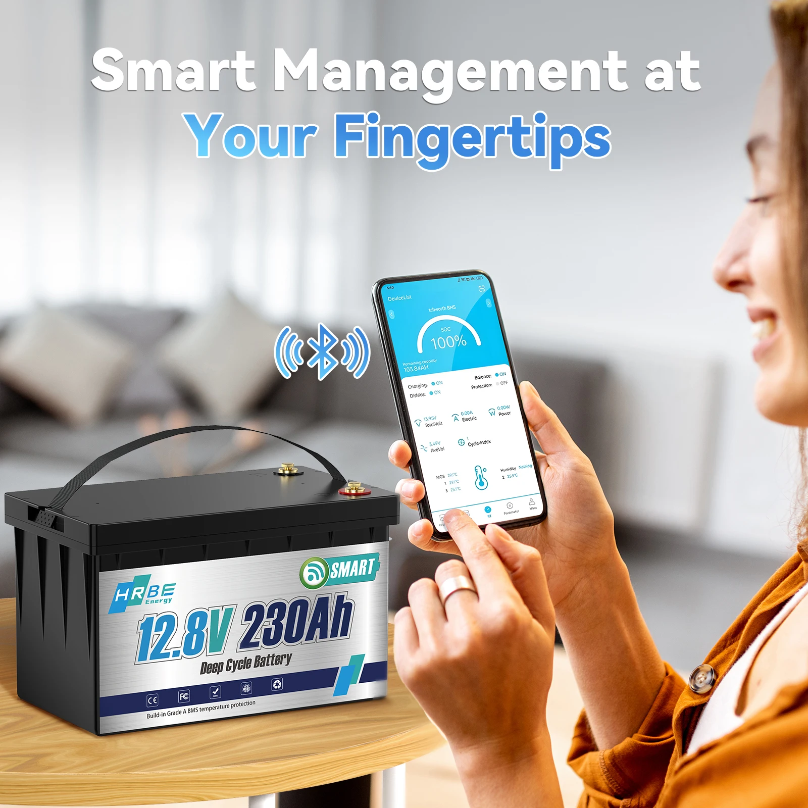 12V 230Ah LiFePO4 Battery 2944Wh, 200A Smart BMS, Bluetooth Monitor, 8000+ Deep Cycles, Ultra Reliable, Low-Temp Protection for RV Travel Trailer Solar Camper Marine Off-Grid