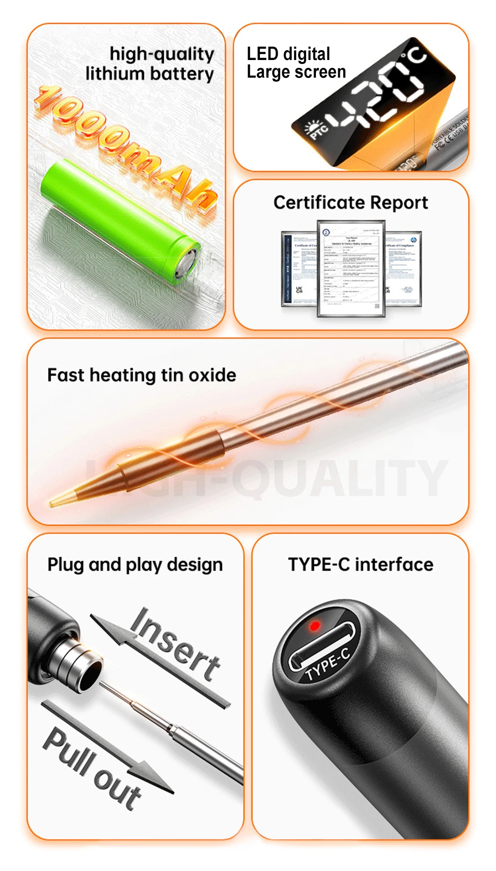 USB-C200L Soldering Iron Mini Small Soldering Iron Set Portable Household Type-C Interface 800mAh Battery Adjustable Temperature