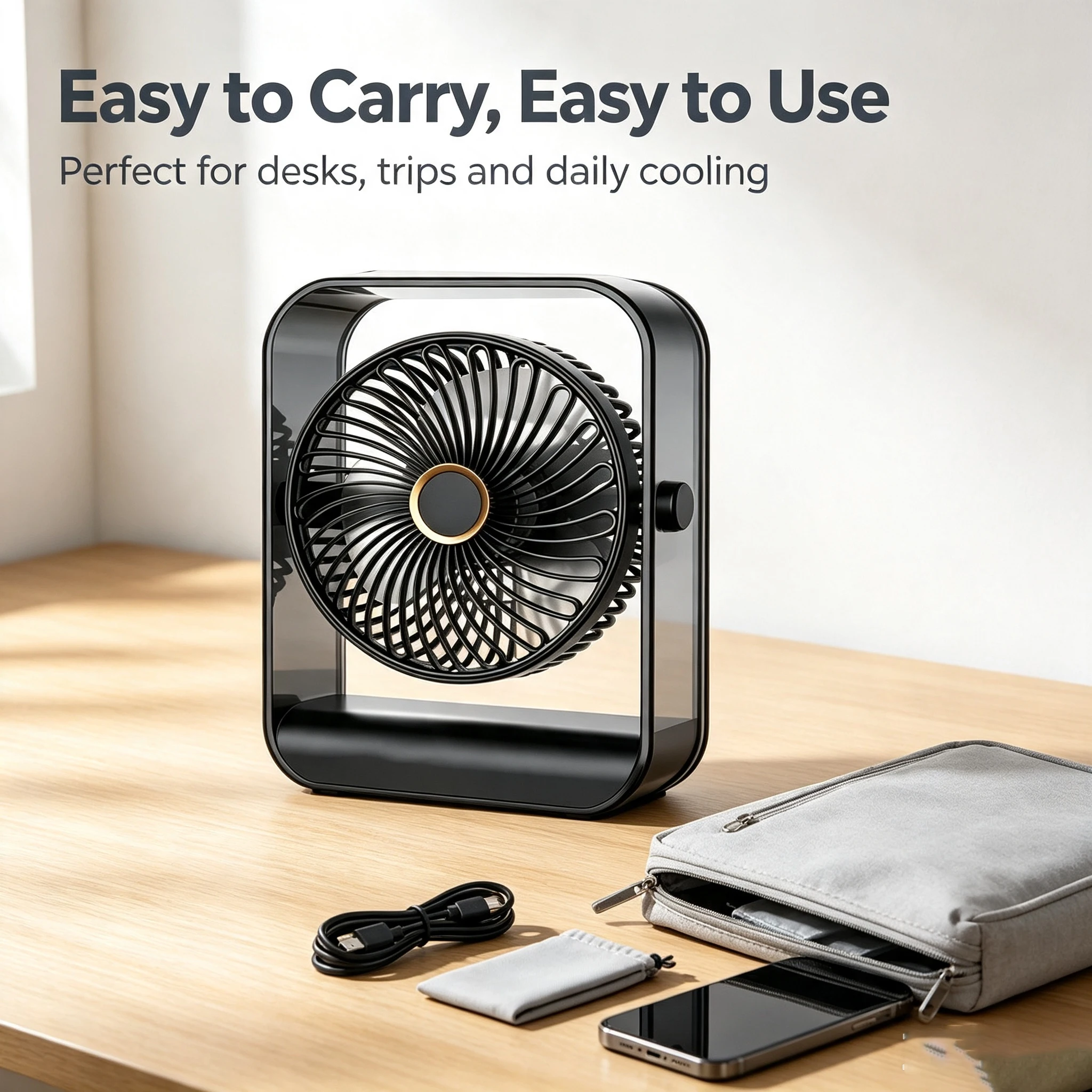 Portable Circulation Fan, Supports USB Charging, Long Battery Life, Multiple Wind Speed Settings, Cooling Device, Suitable for Camping, Fishing, Dormitory, Desktop, Student Office, Car, Bedside, Portable Mini Air-Conditioning Fan, Silent Portable Electric Fan for Daily Summer Use