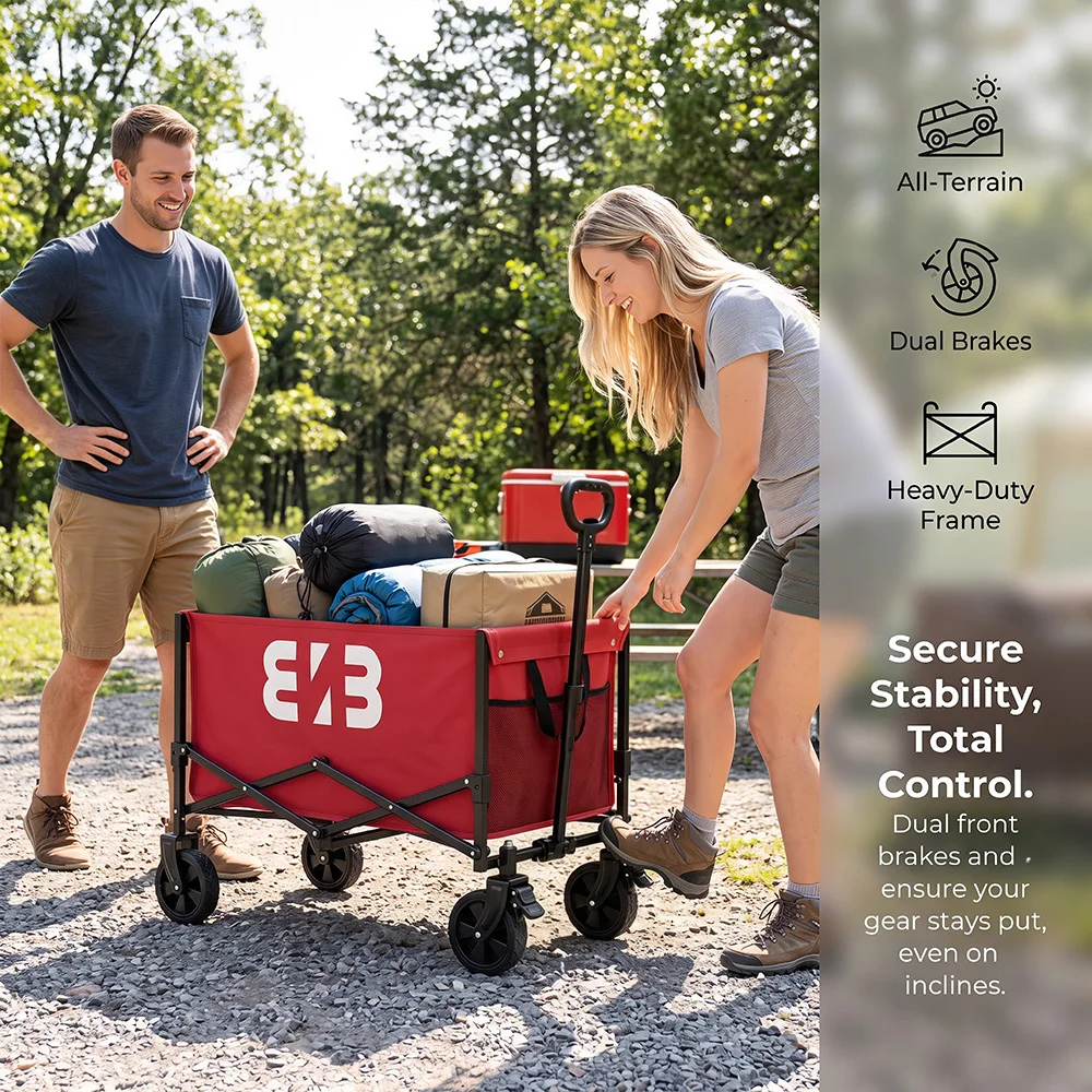Heavy-duty all-terrain folding cart; foldable, multi-purpose cart suitable for camping, gardening, the beach, and shopping; features a gardening tool rack; sturdy handle design; durable wheels