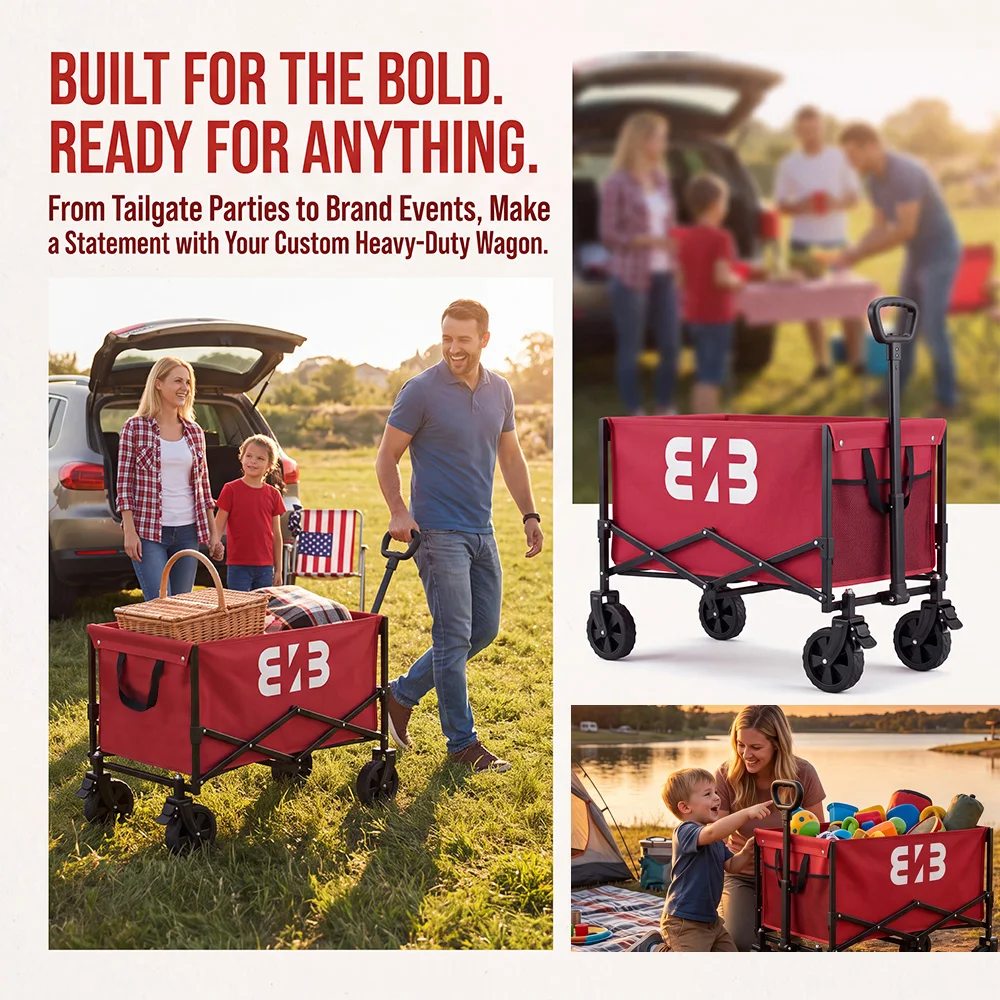Heavy-duty all-terrain folding cart; foldable, multi-purpose cart suitable for camping, gardening, the beach, and shopping; features a gardening tool rack; sturdy handle design; durable wheels