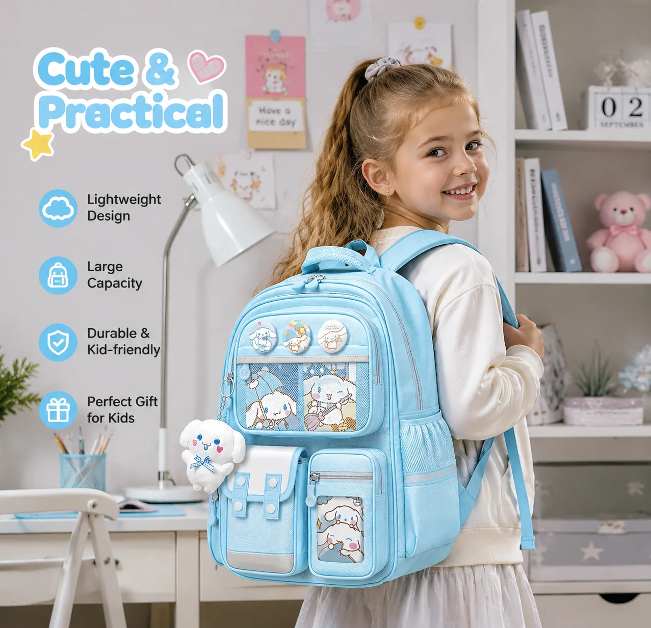 The Mesuca Kawaii Girls Backpack Cute Purple School Bag for Teens Aesthetic Bookbag with Plush Charm, Multi Pocket Lightweight Student Backpack for School Travel Daily Use
