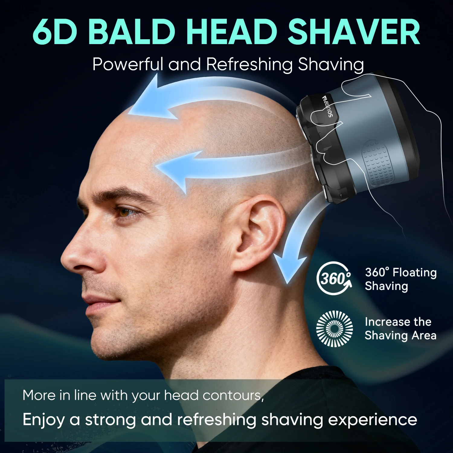 Solimpia Men's Bald Head Hair Trimmer Electric Shaver with Magnetic Six Blade Heads Home Use Beard Razor