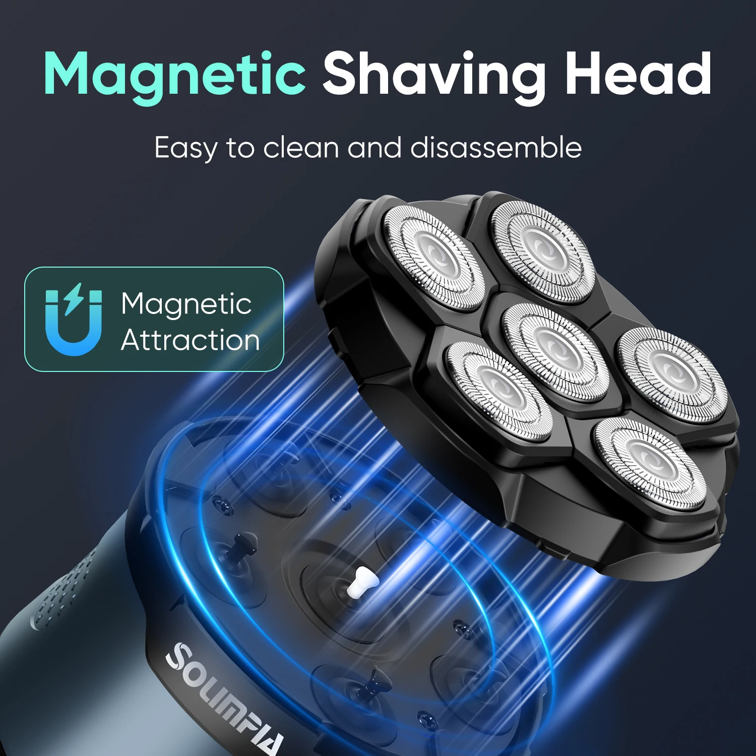 Solimpia Men's Bald Head Hair Trimmer Electric Shaver with Magnetic Six Blade Heads Home Use Beard Razor
