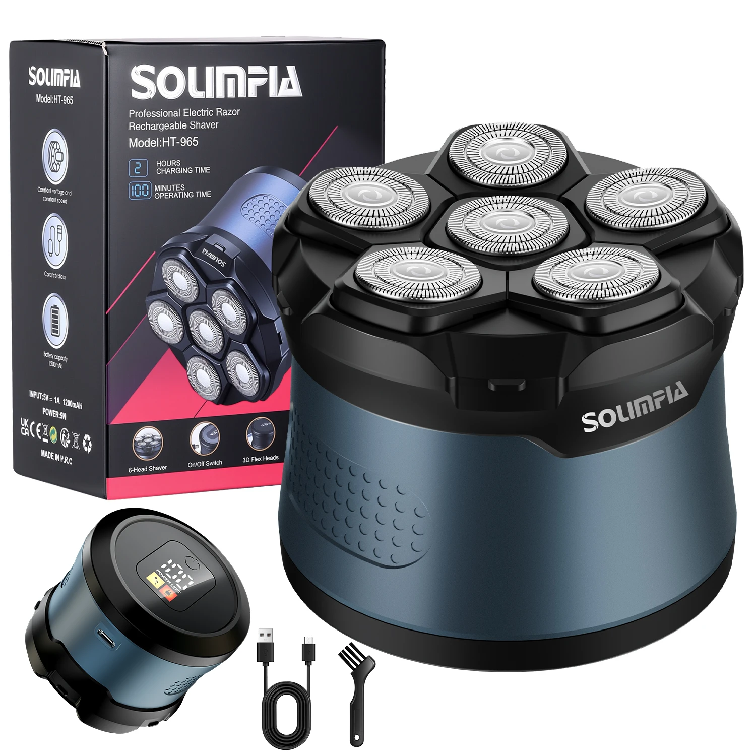 Solimpia Men's Bald Head Hair Trimmer Electric Shaver with Magnetic Six Blade Heads Home Use Beard Razor