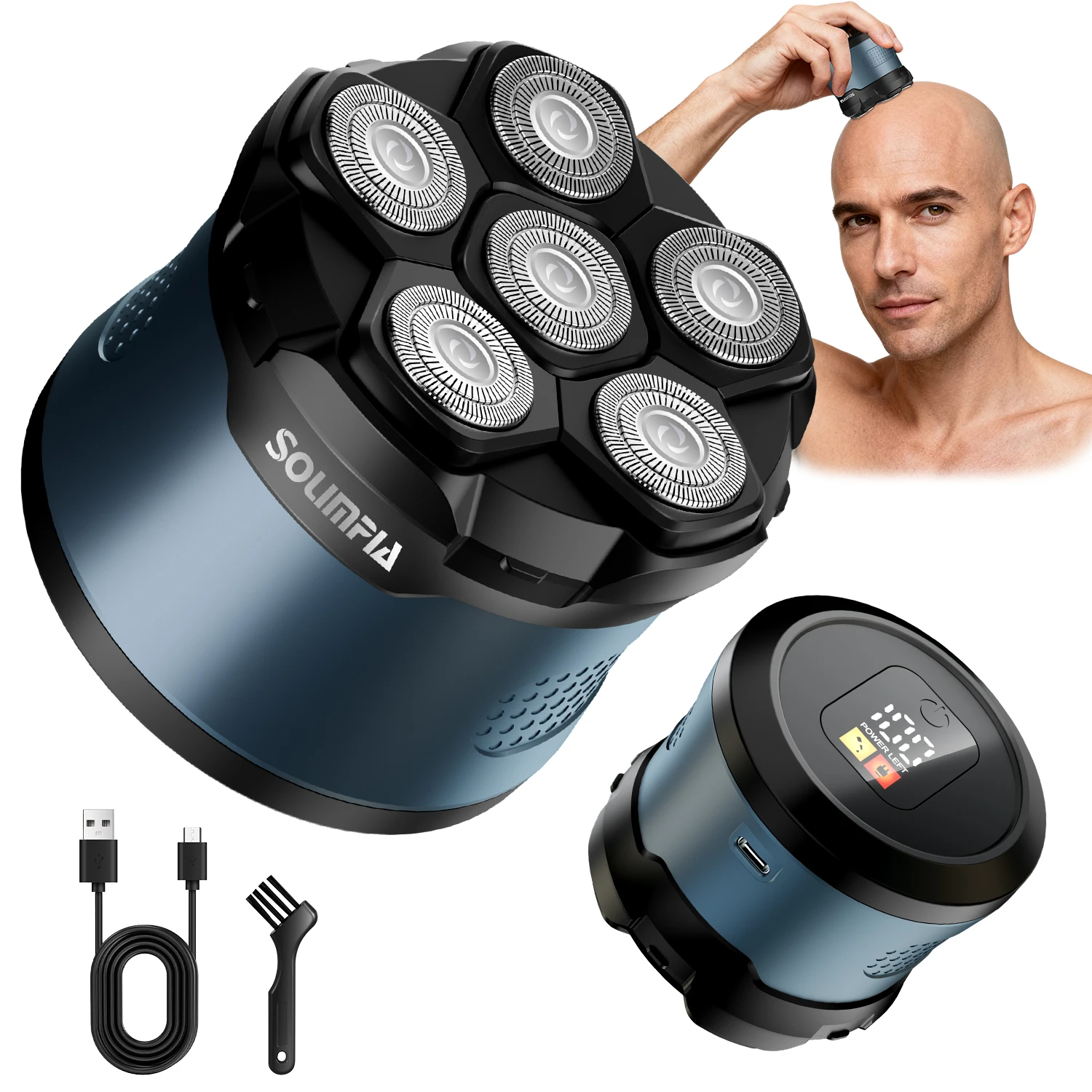 Solimpia Men's Bald Head Hair Trimmer Electric Shaver with Magnetic Six Blade Heads Home Use Beard Razor