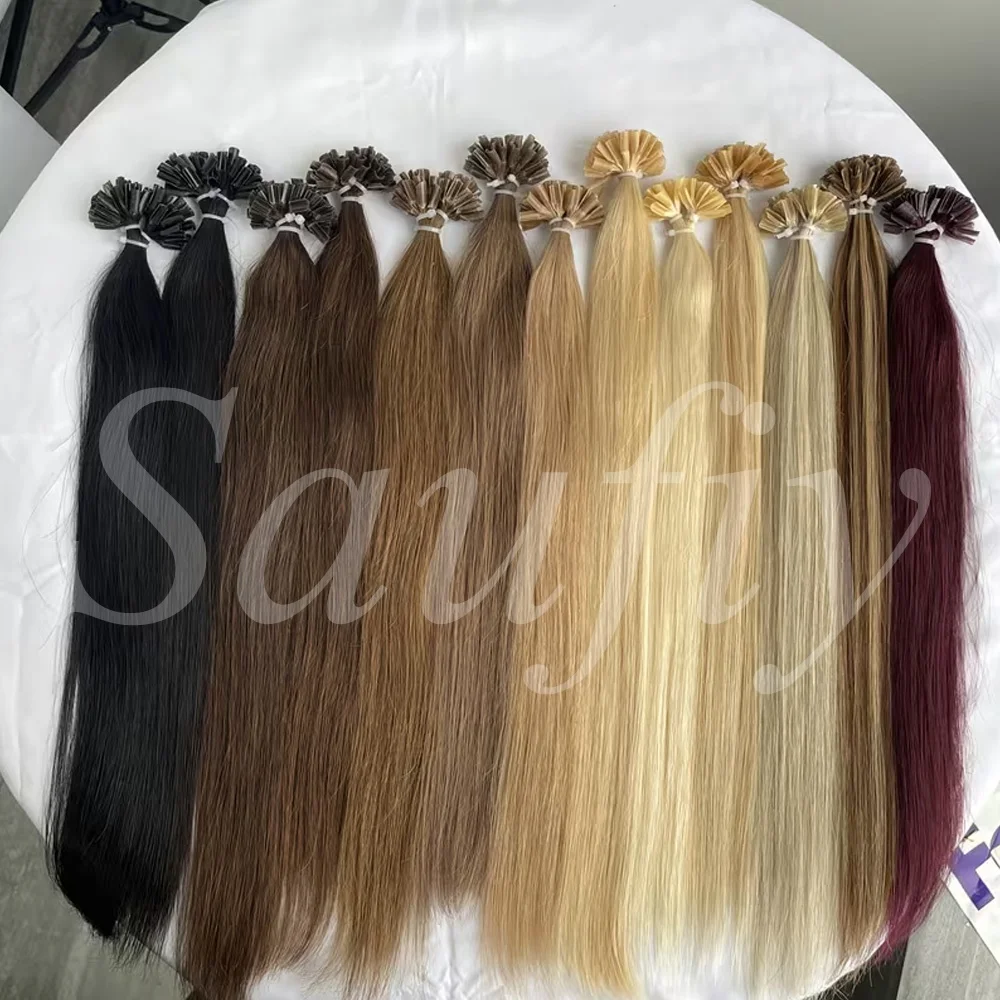 30g/pack Straight Nail U Tip Hair Extensions Real Human Hair Straight Capsules Keratin Tip Human Hair Extensions Natural Black Balayge Natural Black Brown Blonde Hot Fusion Human Hair Extensions 50Strands