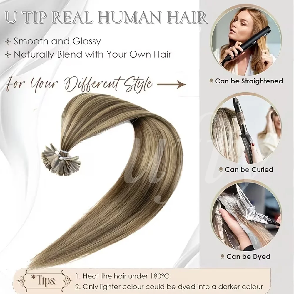 30g/pack Straight Nail U Tip Hair Extensions Real Human Hair Straight Capsules Keratin Tip Human Hair Extensions Natural Black Balayge Natural Black Brown Blonde Hot Fusion Human Hair Extensions 50Strands