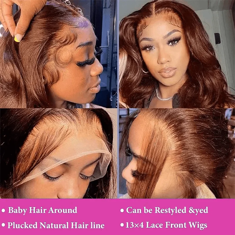 250% Density Chocolate Brown Bob Wigs Body Wave Human Hair 13x4 Lace Frontal Wigs Pre Plucked 100% Virgin Human Hair Color#4 Dark Brown Loose Wavy Lace Frontal Bob Wigs For Women