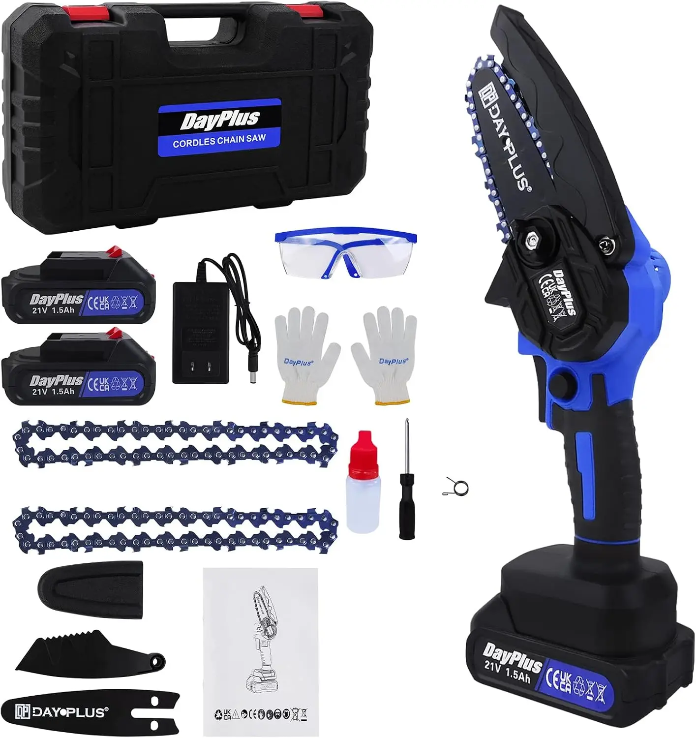 21V Cordless Mini Chainsaw – Handheld Electric Chain Saw with 2x Batteries & Charger, 4″ 600W Pruning Saw for Tree Branches, Wood Cutting & Garden Use, Storage Case Included