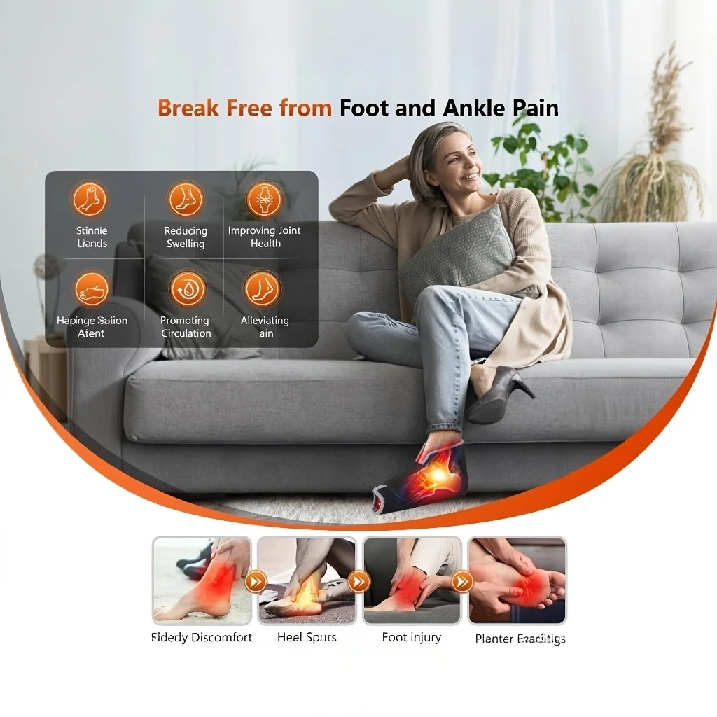 Red Light Therapy Foot Wrap with 660nm Red Light 850nm Near Infrared Light Ankle Brace Heating Therapy Device for Foot Care Muscle Recovery Sports Relaxation Portable Foot Massager Support for Plantar Comfort Joint Wellness Home Use for Men Women