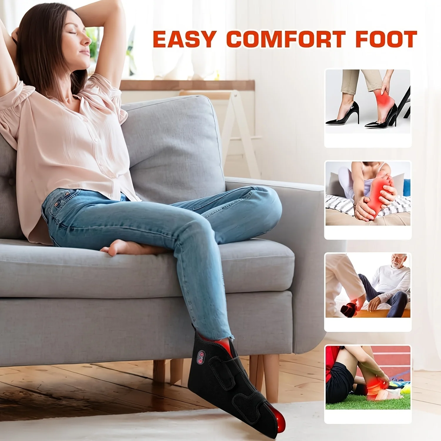 Red Light Therapy Foot Wrap with 660nm Red Light 850nm Near Infrared Light Ankle Brace Heating Therapy Device for Foot Care Muscle Recovery Sports Relaxation Portable Foot Massager Support for Plantar Comfort Joint Wellness Home Use for Men Women