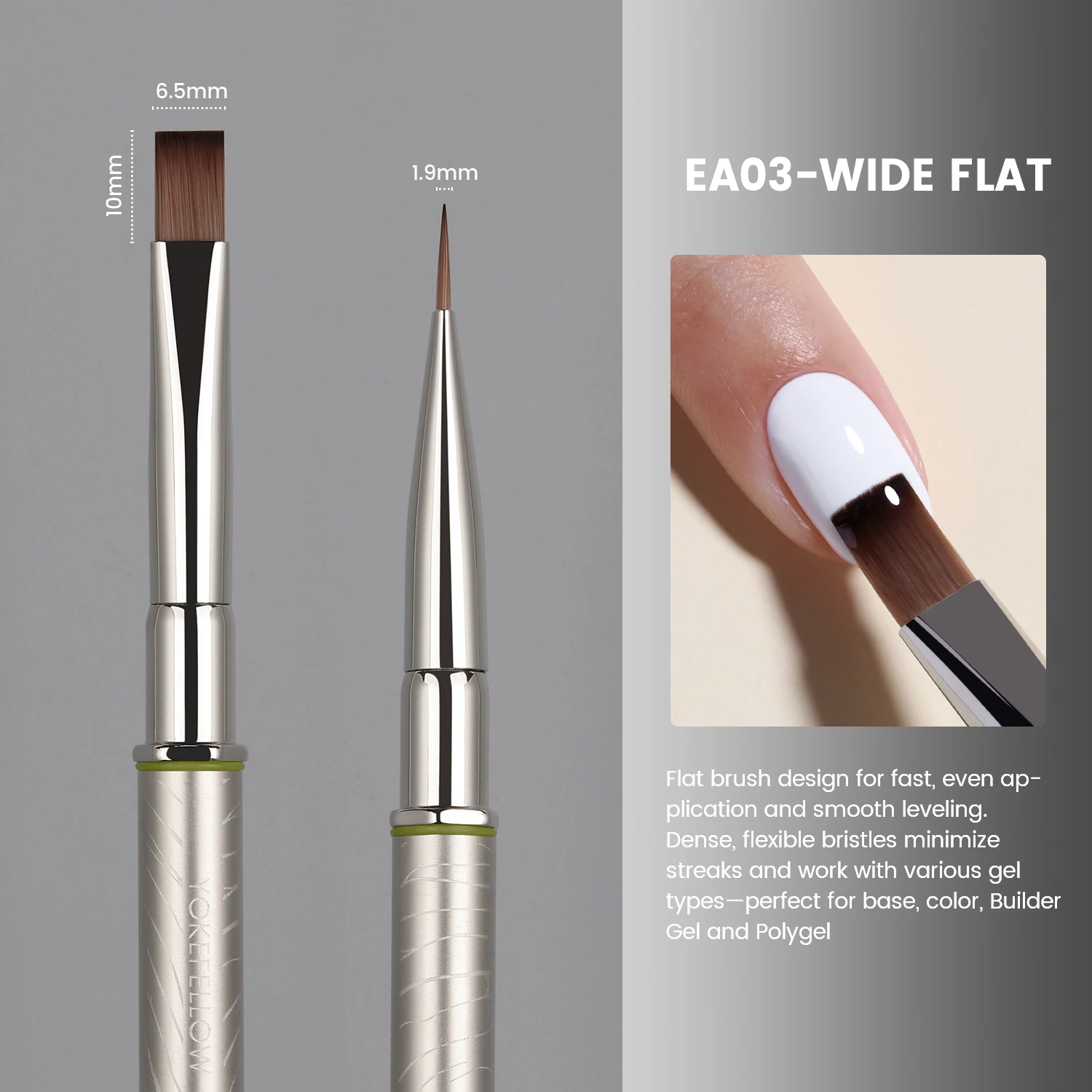 YOKEFELLOW EliteAlly Nail Art Brushes, 2-in-1 French Tip Brush and Clean up Brush for Gel Nail Polish, Base Gel Short Round Brush Professional Nail Tool (EA01 ROUND-S)