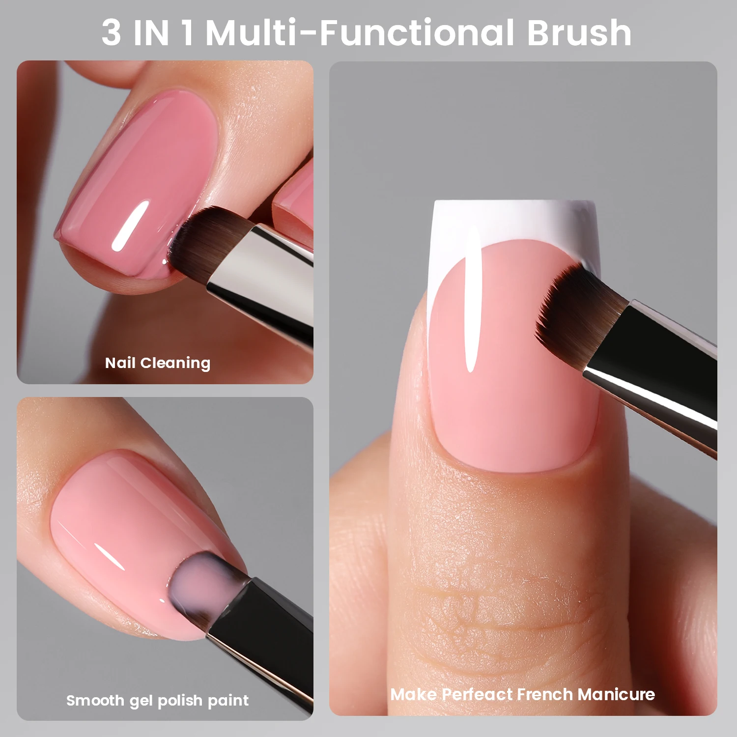 YOKEFELLOW EliteAlly Nail Art Brushes, 2-in-1 French Tip Brush and Clean up Brush for Gel Nail Polish, Base Gel Short Round Brush Professional Nail Tool (EA01 ROUND-S)