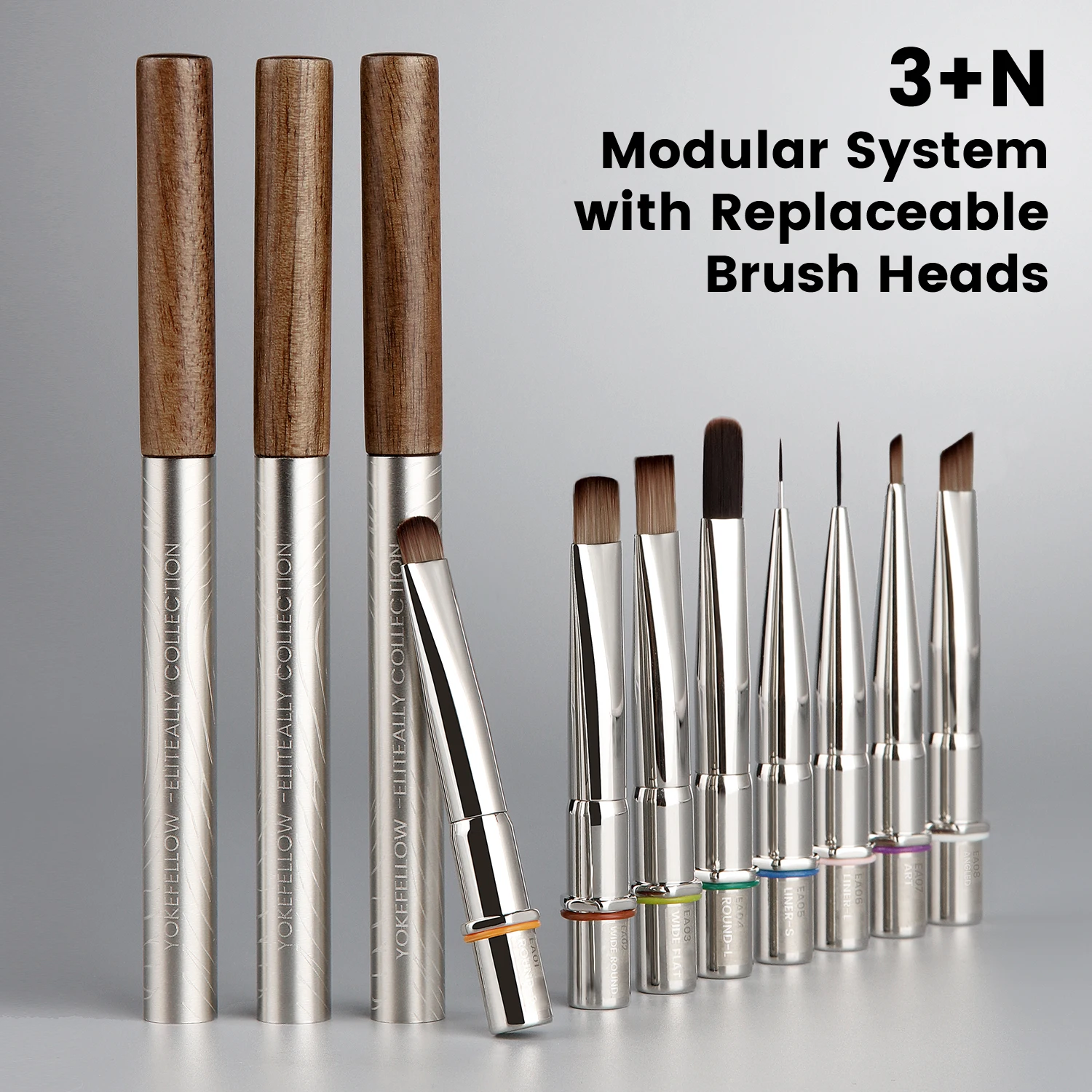 YOKEFELLOW EliteAlly Nail Art Brushes, 2-in-1 French Tip Brush and Clean up Brush for Gel Nail Polish, Base Gel Short Round Brush Professional Nail Tool (EA01 ROUND-S)