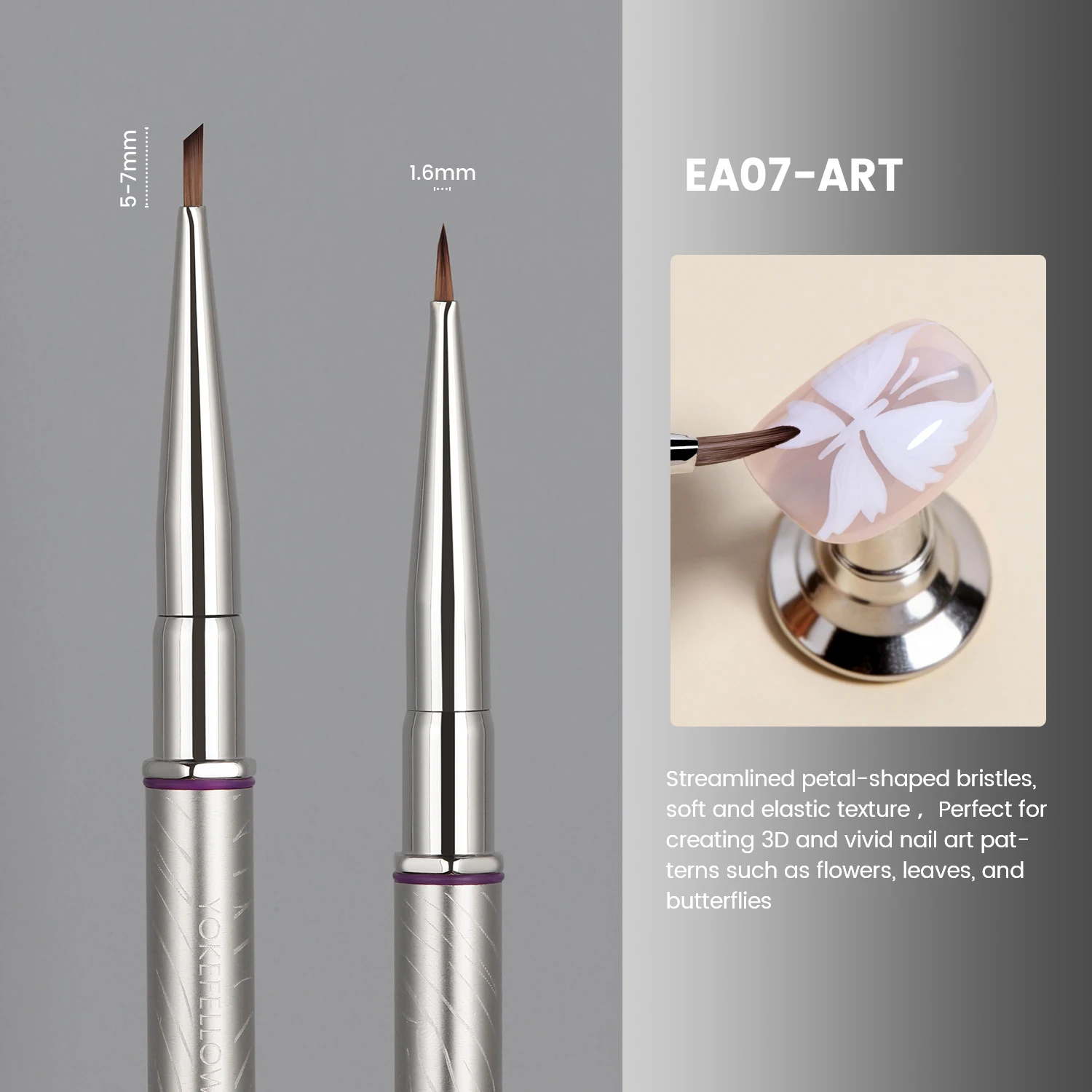 YOKEFELLOW EliteAlly Nail Art Brushes, 2-in-1 French Tip Brush and Clean up Brush for Gel Nail Polish, Base Gel Short Round Brush Professional Nail Tool (EA01 ROUND-S)