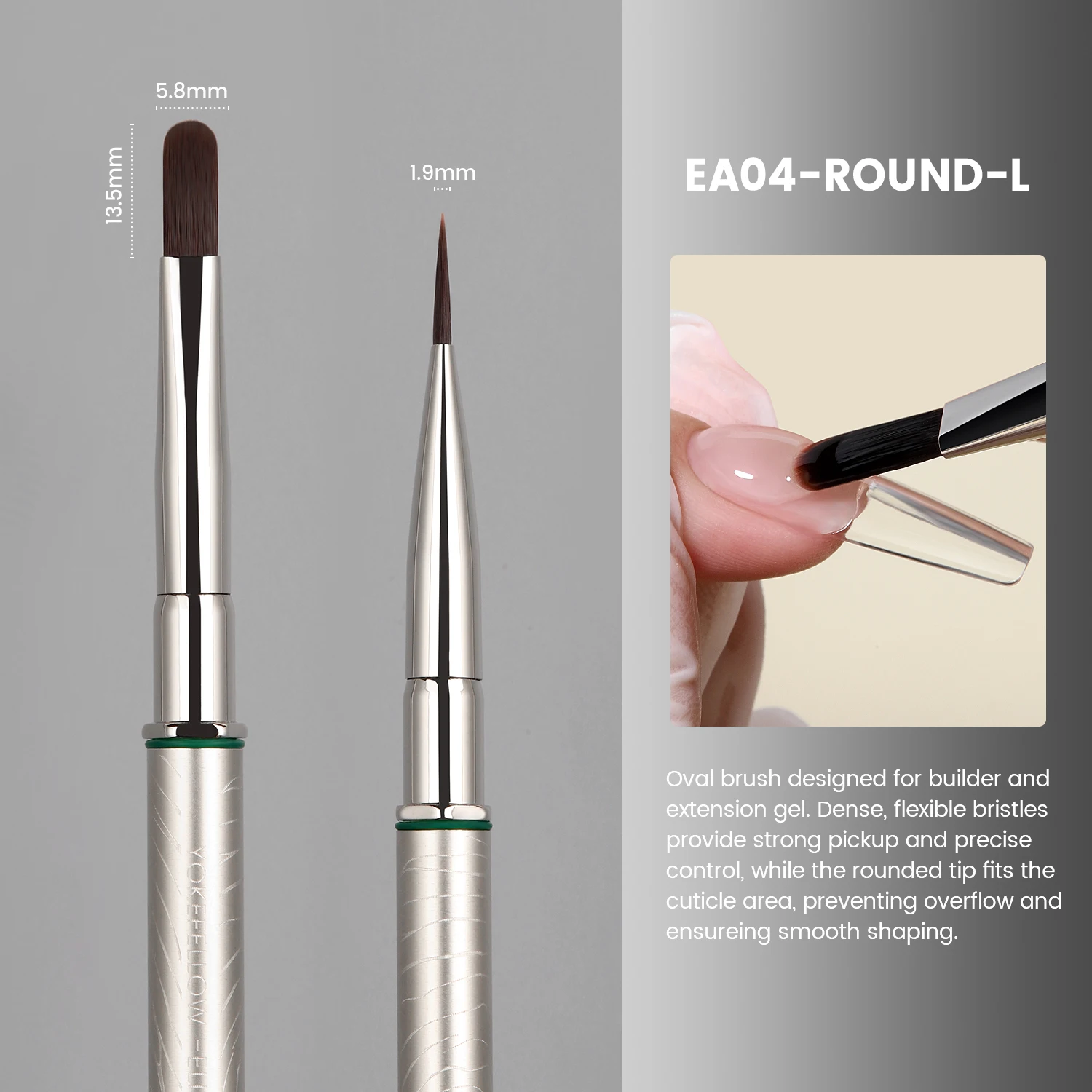 YOKEFELLOW EliteAlly Nail Art Brushes, 2-in-1 French Tip Brush and Clean up Brush for Gel Nail Polish, Base Gel Short Round Brush Professional Nail Tool (EA01 ROUND-S)