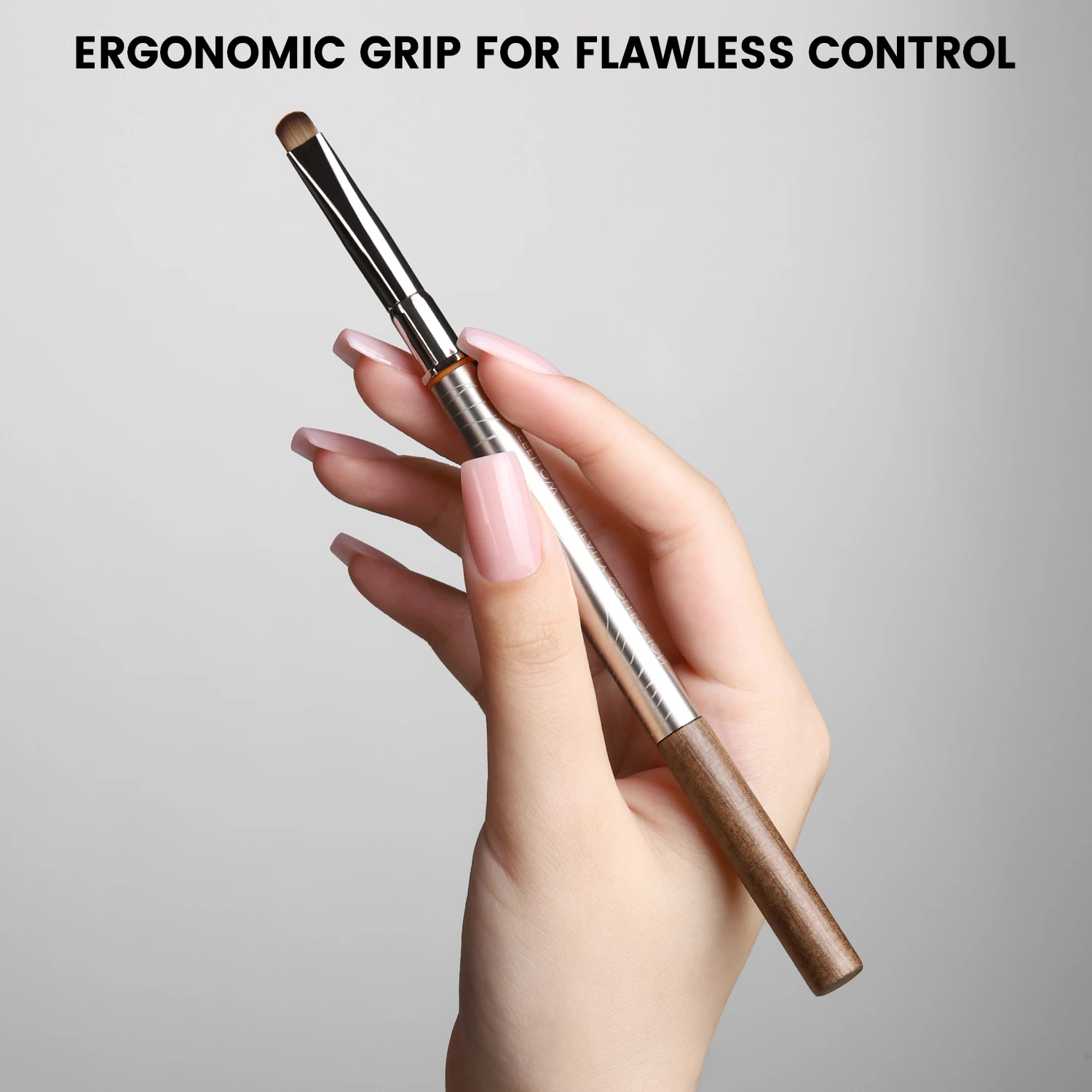 YOKEFELLOW EliteAlly Nail Art Brushes, 2-in-1 French Tip Brush and Clean up Brush for Gel Nail Polish, Base Gel Short Round Brush Professional Nail Tool (EA01 ROUND-S)