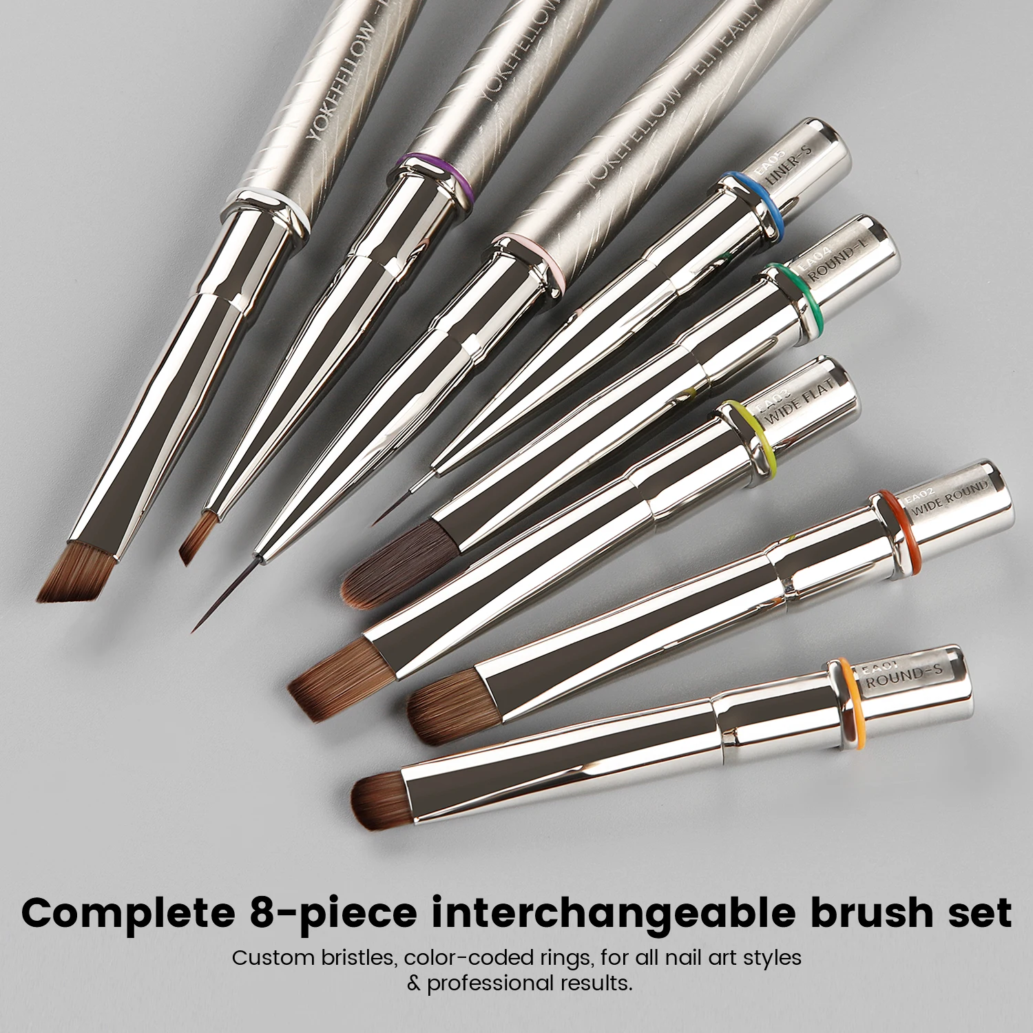 YOKEFELLOW EliteAlly Nail Art Brushes, 2-in-1 French Tip Brush and Clean up Brush for Gel Nail Polish, Base Gel Short Round Brush Professional Nail Tool (EA01 ROUND-S)