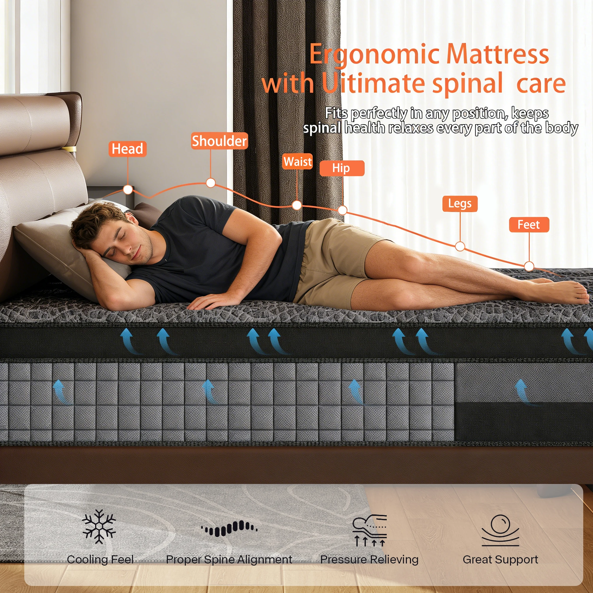 12/14 Inch Twin, Full, Queen, King, Mattress Memony Foam And Spring, Medium Firm Mattress for Cooling, Pressure Relief, Edge Support & Motion Isolation Box-Packed for Bedrooms, Guest Rooms And Hotels