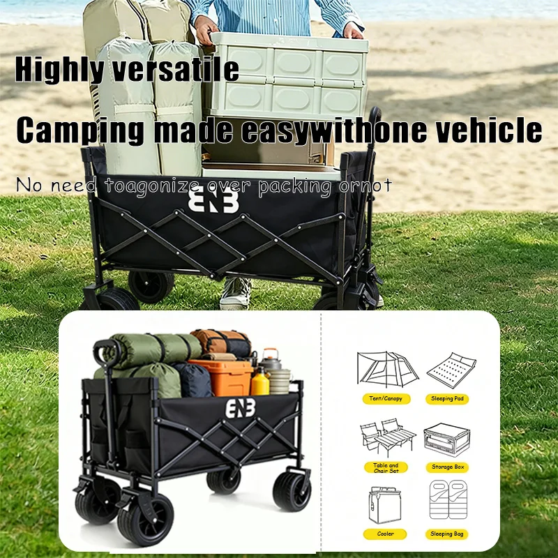 Heavy-duty, Foldable Camping and Gardening Cart with All-Terrain Wheels and Large Capacity—Perfect for Camping, Picnics, and Gardening. Featuring a Reinforced Frame for Durability and Portability, It’s a Must-Have for Families Enjoying Various Outdoor