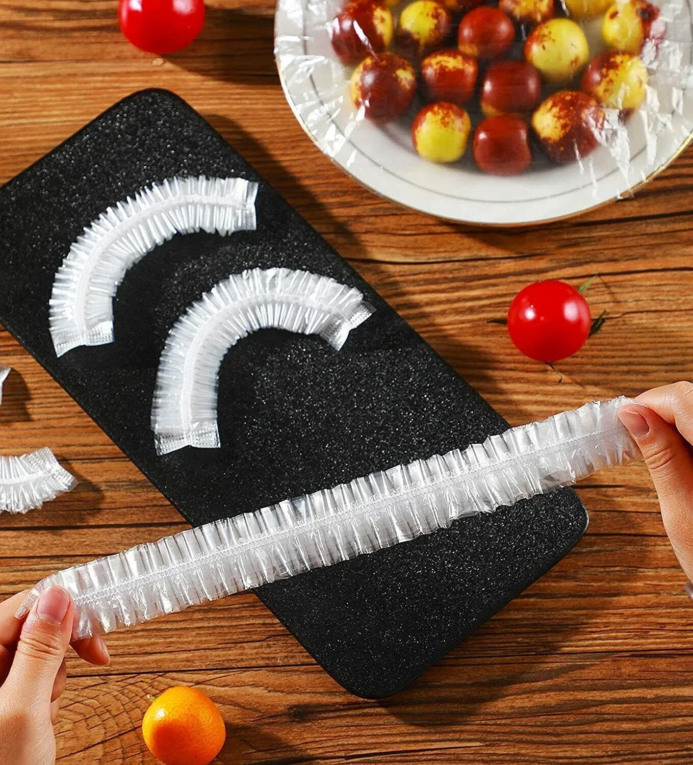 Multi-functional Disposable Food Covers 50/100/200pcs Elastic Plastic Wrap Lids for Bowls Plates Shower Cap & Foot Cover Durable Elastic Food Lids
