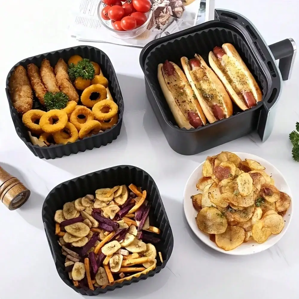 1pc Reusable Silicone Air Fryer Liner, Air Fryer Accessories, Kitchen Supplies To Replace Disposable Baking Tray Paper Liners, Black Square Back To School