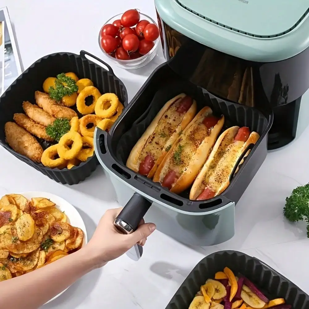 1pc Reusable Silicone Air Fryer Liner, Air Fryer Accessories, Kitchen Supplies To Replace Disposable Baking Tray Paper Liners, Black Square Back To School