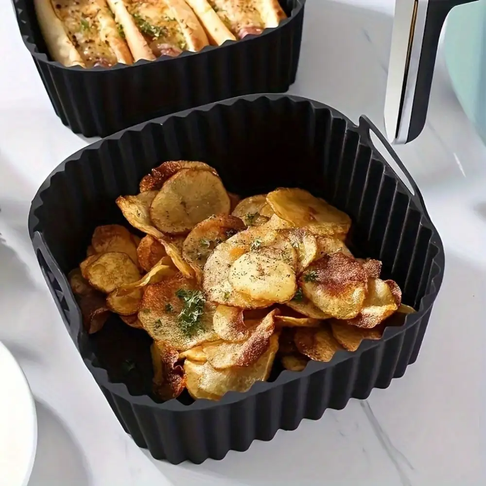 1pc Reusable Silicone Air Fryer Liner, Air Fryer Accessories, Kitchen Supplies To Replace Disposable Baking Tray Paper Liners, Black Square Back To School