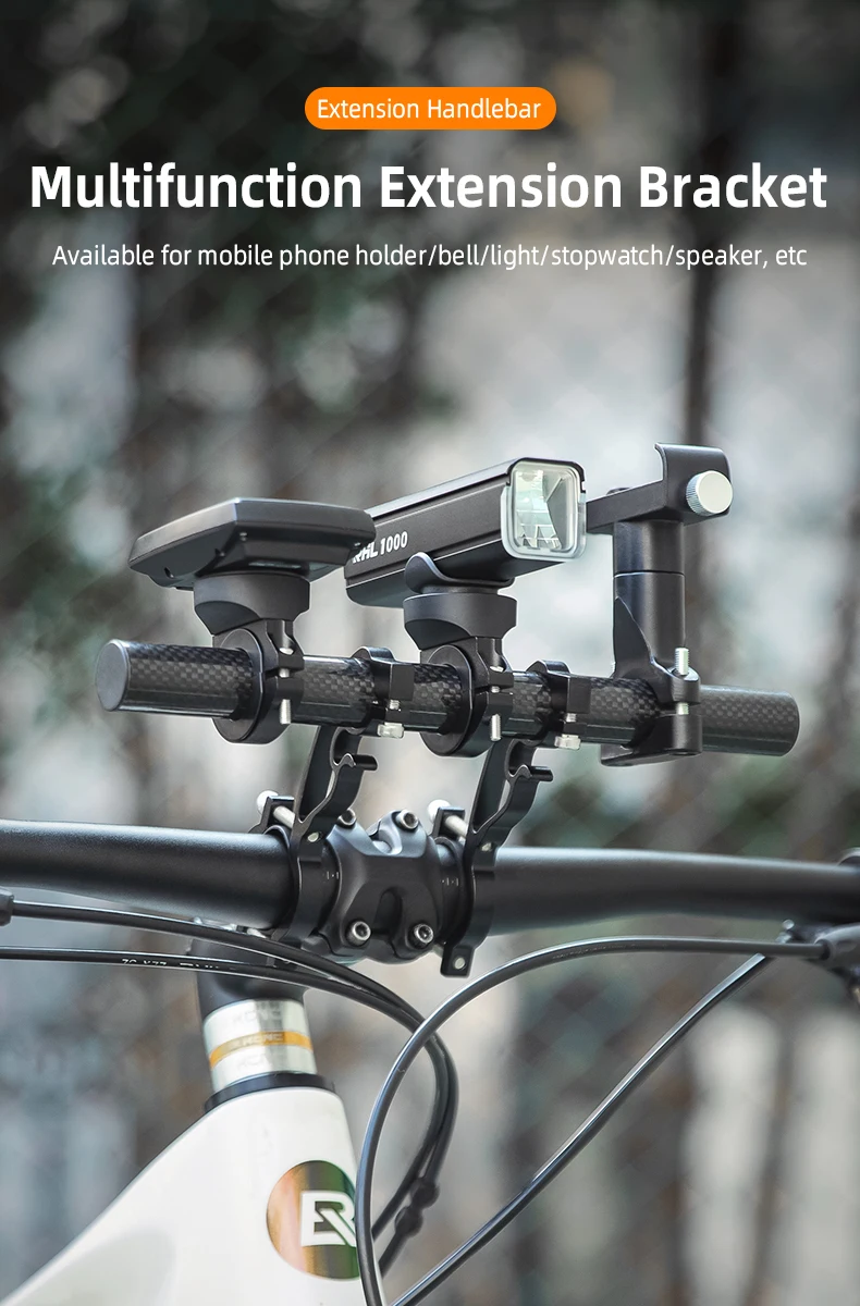 ROCKBROS Bicycle Handlebar Extended Carbon Fiber Bracket Headlight Mount Bar Computer Clip Double MTB Road 20-32cm Bike Handlebar Extender