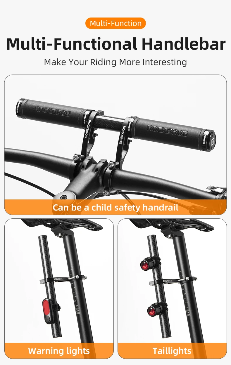 ROCKBROS Bicycle Handlebar Extended Carbon Fiber Bracket Headlight Mount Bar Computer Clip Double MTB Road 20-32cm Bike Handlebar Extender