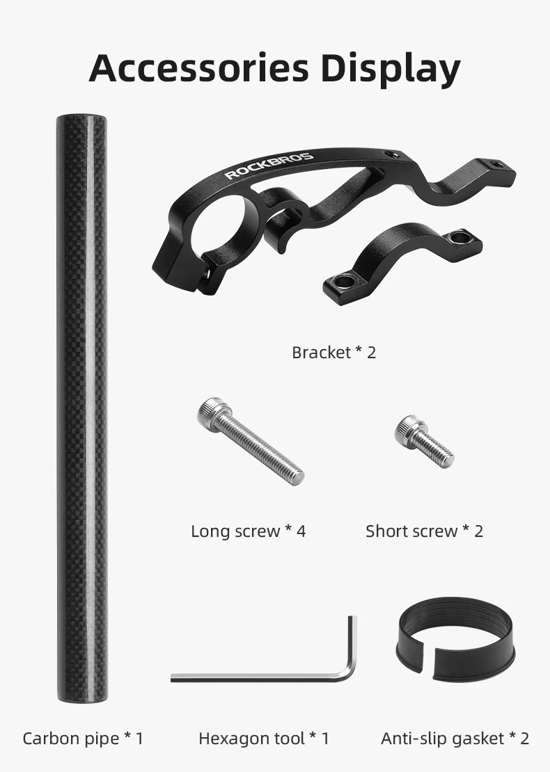 ROCKBROS Bicycle Handlebar Extended Carbon Fiber Bracket Headlight Mount Bar Computer Clip Double MTB Road 20-32cm Bike Handlebar Extender