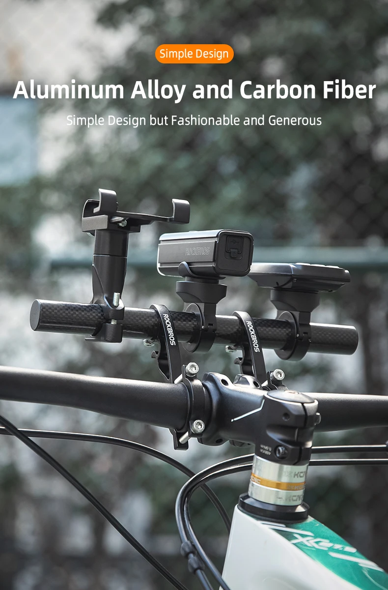 ROCKBROS Bicycle Handlebar Extended Carbon Fiber Bracket Headlight Mount Bar Computer Clip Double MTB Road 20-32cm Bike Handlebar Extender
