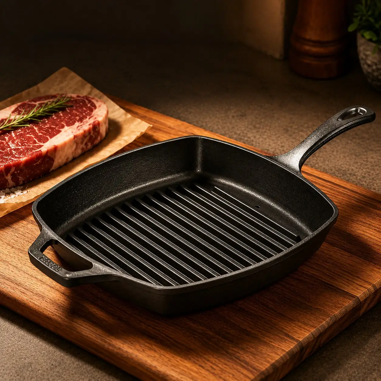 1PC Black Square Striped Steak Pan,Thick Cast Iron Skillet With Auxiliary Handle, Multi-Function Induction Grill Pan, Compatible With All Stoves, Easy Clean, Portable Camping Griddle Pan For Outdoor Cooking, Family Gatherings & Restaurant Use