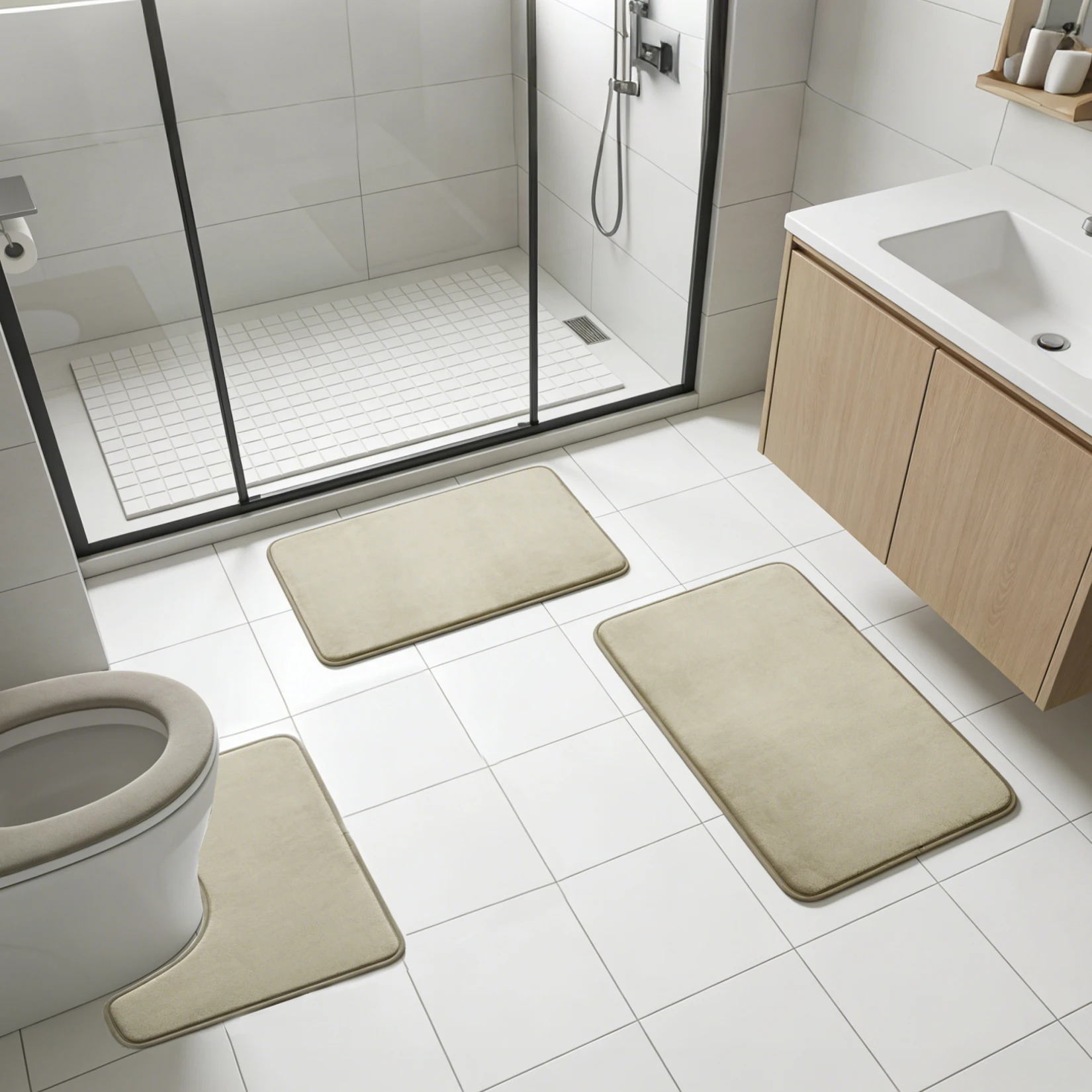 3-Piece Microfiber Bath Rug Set, Soft Non-Slip Washable Bathroom Mats for Shower Toilet Sink Wet Floor