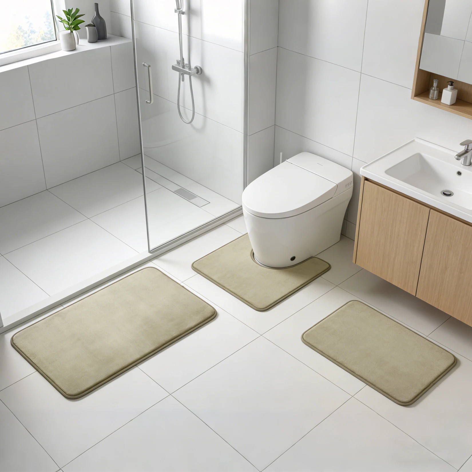 3-Piece Microfiber Bath Rug Set, Soft Non-Slip Washable Bathroom Mats for Shower Toilet Sink Wet Floor