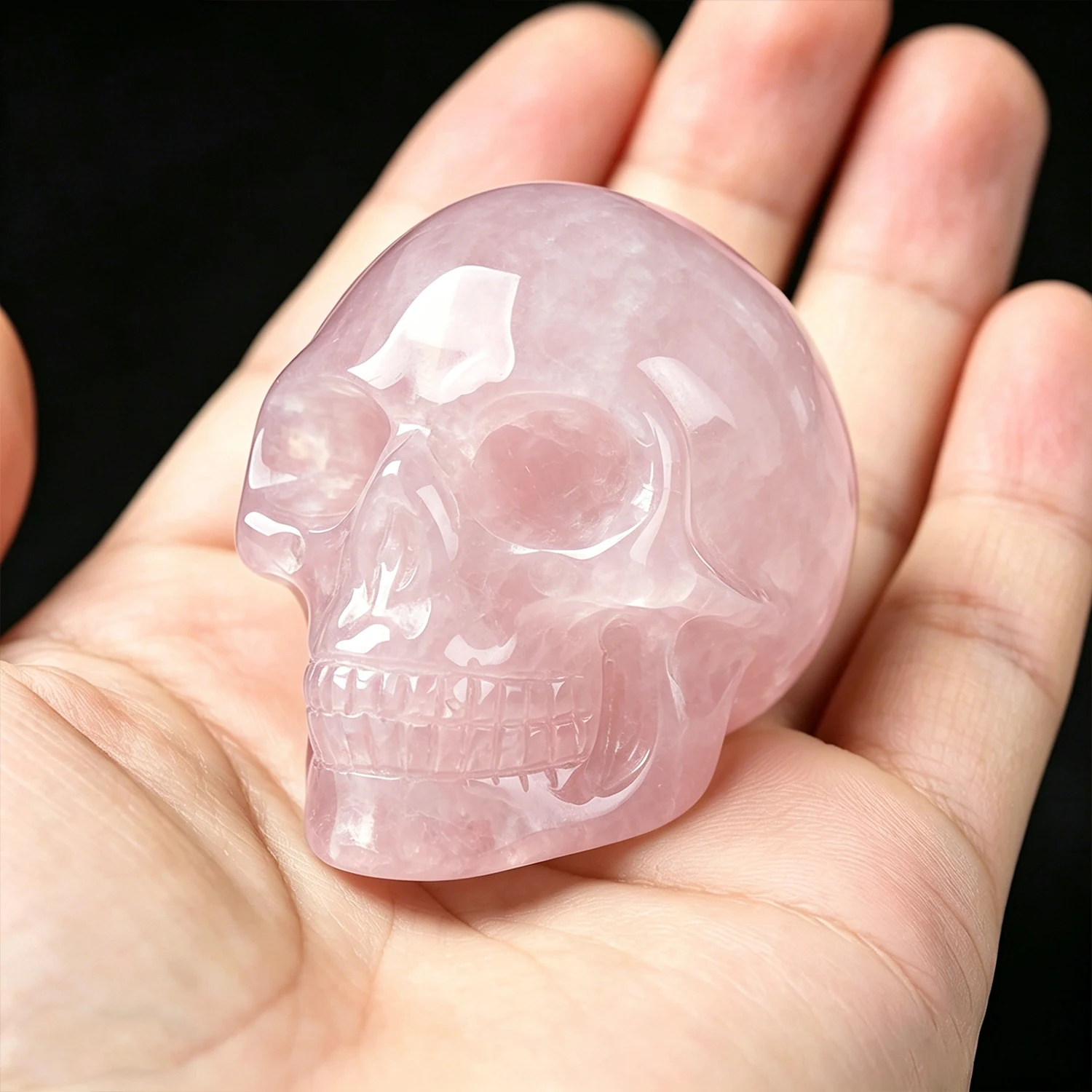 2 Inch Rose Quartz Skull Crystal Decor Hand Carved Healing Stone Home Office Halloween Party Decoration Gift Collection