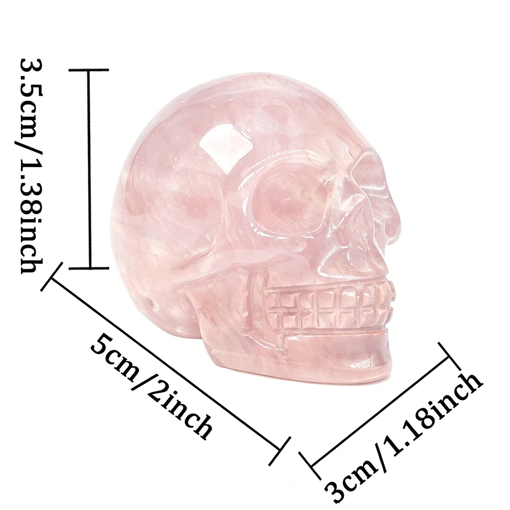 2 Inch Rose Quartz Skull Crystal Decor Hand Carved Healing Stone Home Office Halloween Party Decoration Gift Collection