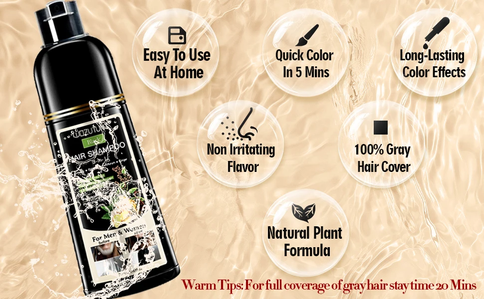 Black Hair Shampoo 200 ml with Smoothing Serum and Detangling Brush, Gradual Gray Coverage Plant-Based Hair Deep Cleaning and Treatment for Unisex