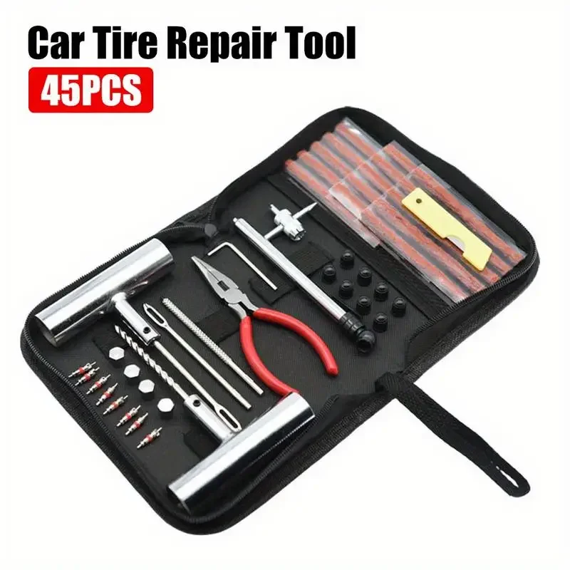 1Set Auto Bike Tire Repair Tool Kit 45 PCS Studding Set for Motorcycle Car Puncture Plug Accessories Tyre Repair Kit Garage Tools Motorcycle Tools