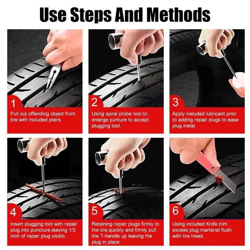 1Set Auto Bike Tire Repair Tool Kit 45 PCS Studding Set for Motorcycle Car Puncture Plug Accessories Tyre Repair Kit Garage Tools Motorcycle Tools