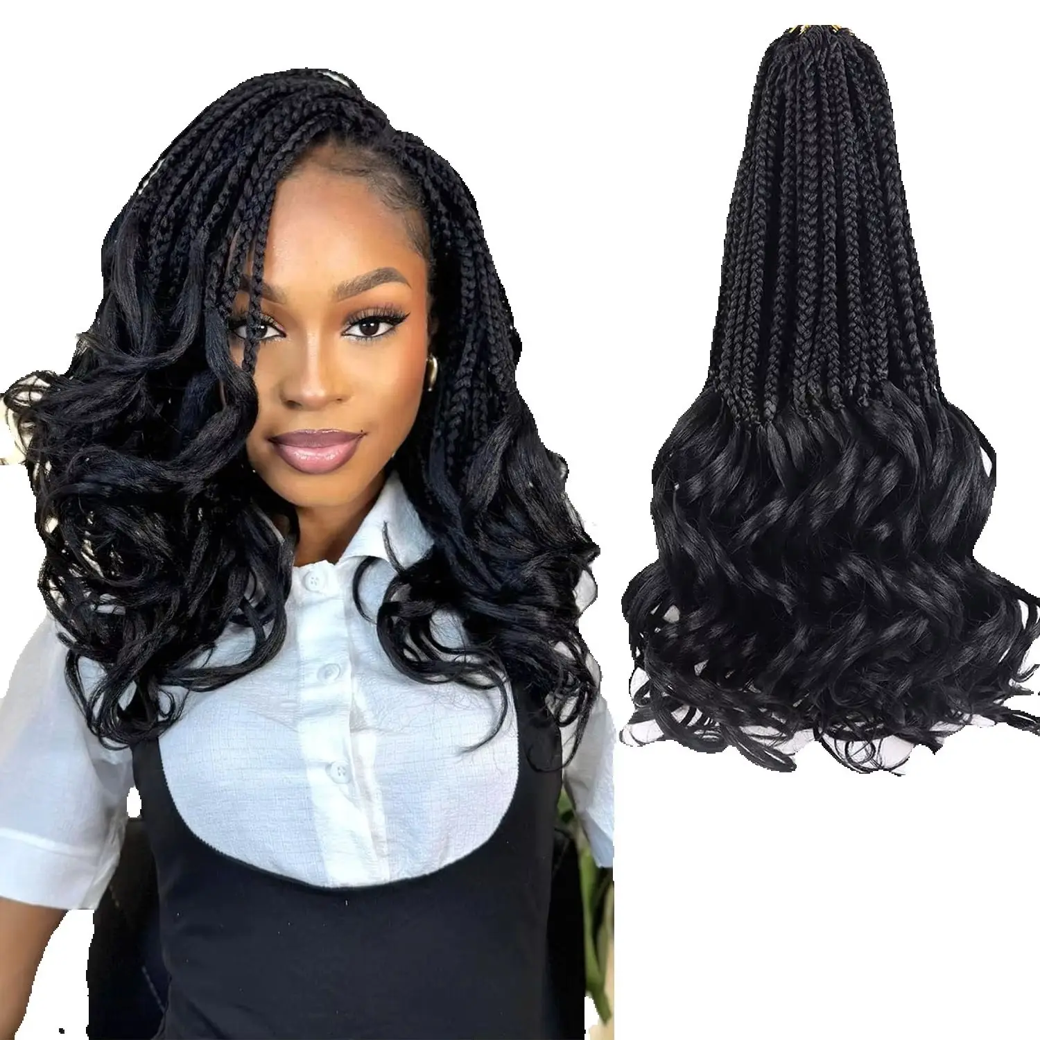 French Curl Crochet Braids 14 Inch 22 Inch Goddess Box Braids Crochet Hair For Women 9 Packs Pre Looped Crochet Box Braid with Curly Ends Black Synthetic French Curly Braiding Hair Extensions 12 Strands/Pack